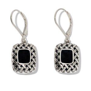 Recycled Antique Black Depression Glass Vintage Quilted Square Earrings